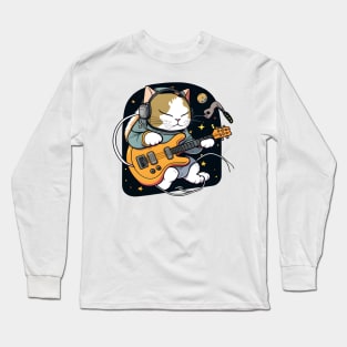 Cute Musician Cat Kitty Playing Guitar - Funny Cats Long Sleeve T-Shirt